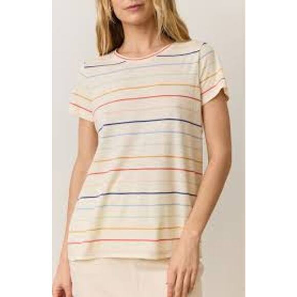 J.Society Short Sleeve Knit Tee Off White Fiesta Stripe 5800-FIE00 NEW Medium M - Picture 7 of 9